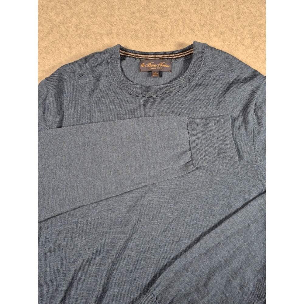 Brooks Brothers Italian Yarn Knit V-Neck Sweater Merino Wool Large Blue
